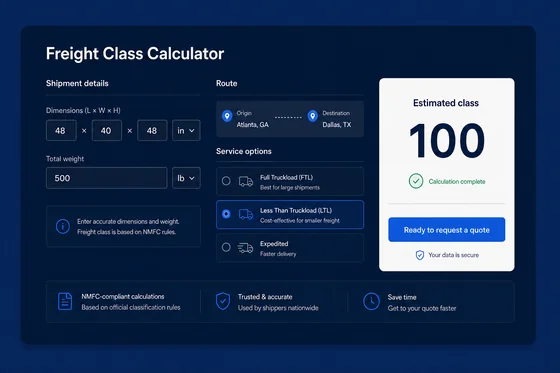 Preview of a branded FreightTotals calculator and structured quote request